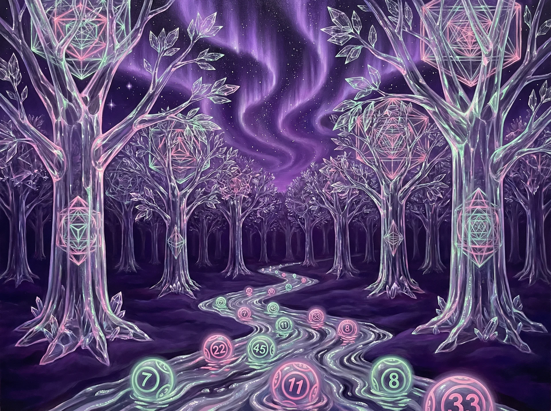 超现实梦境画作 - 水晶森林与银河之河，关联 大发快三 幸运号码